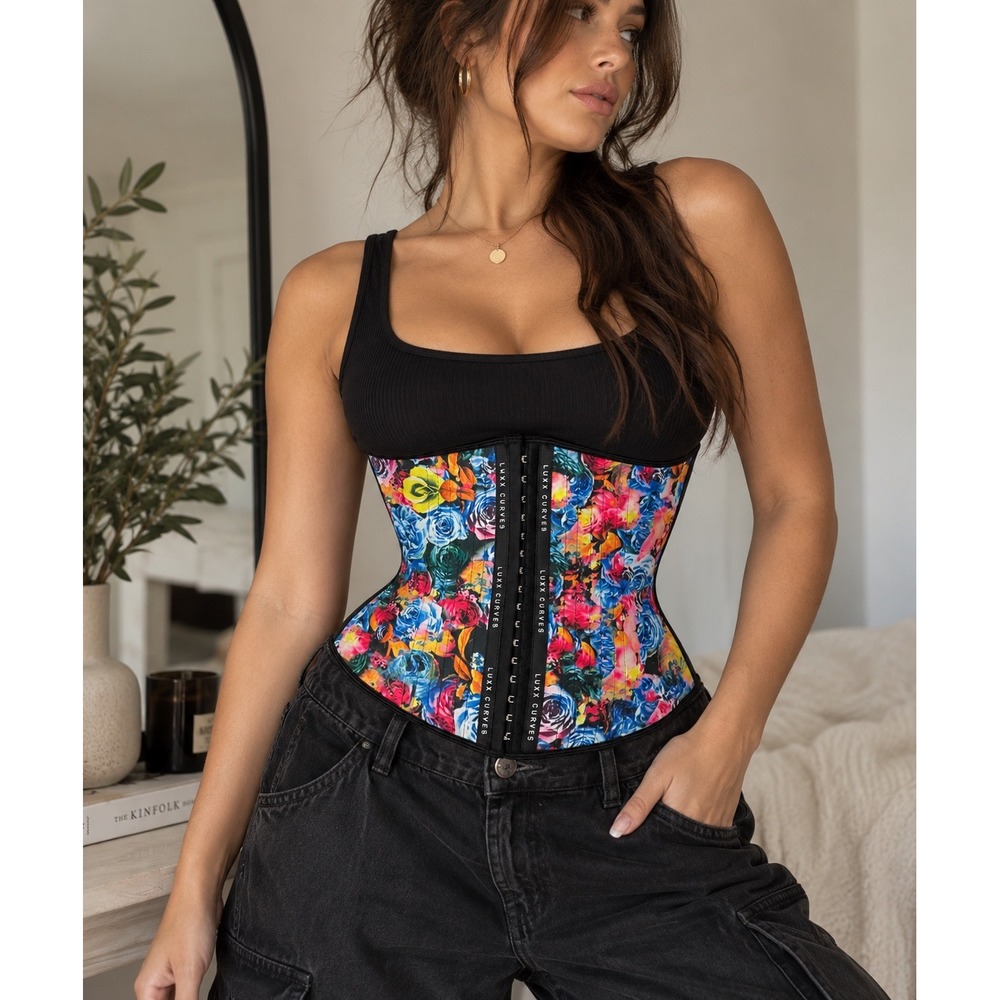 Luxx Curves Waist Trainer Floral Print Latex Compression Cincher Size Medium